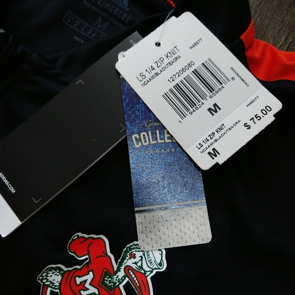 Medium Adidas NCAA Miami Hurricanes 1/4 Zip Knit Men’s Primeblue LS AZB001 SHIRT - Picture 3 of 9